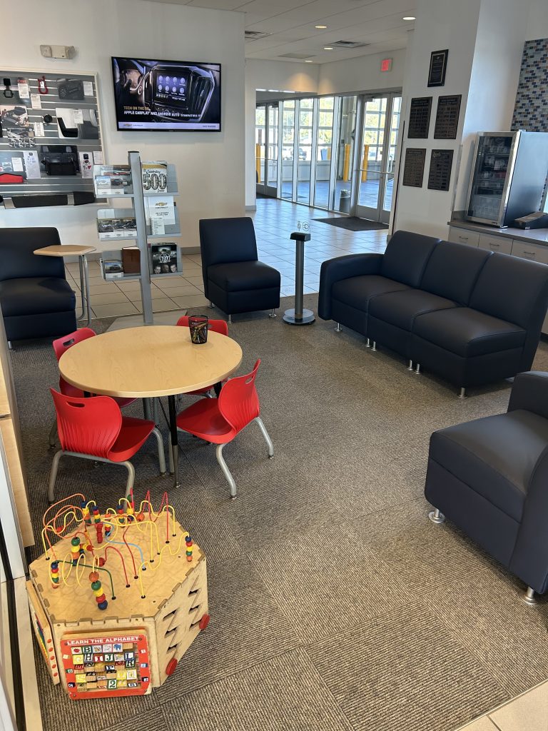 Burns Chevrolet of Gaffney has a quiet and comfortable waiting room with free wi-fi for customers to relax or work remotely.